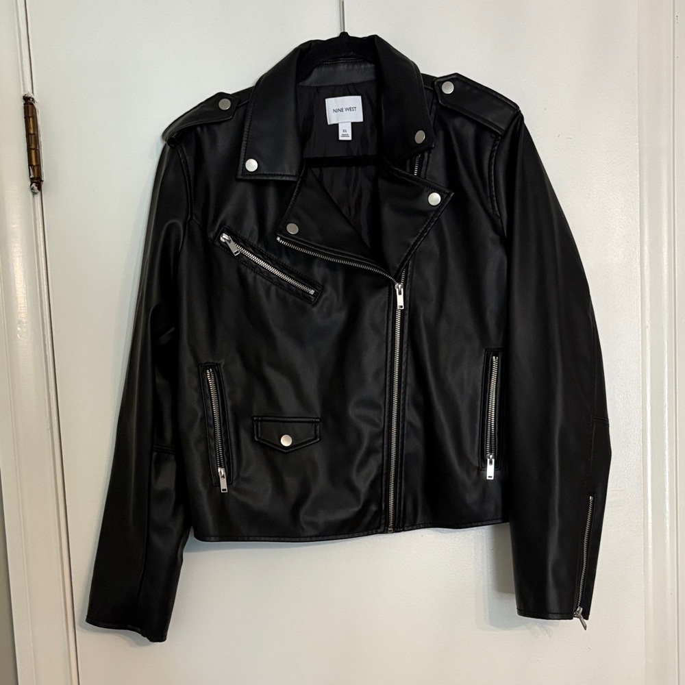 Nine West Black Faux Leather Jacket with Silver Details